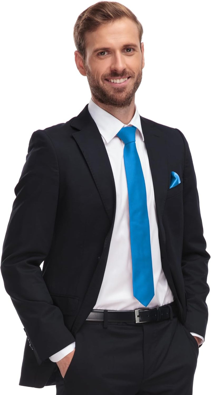 Trilece Ties for Men - Mens Solid Color Formal Necktie and Pocket Square Sets - Image 3